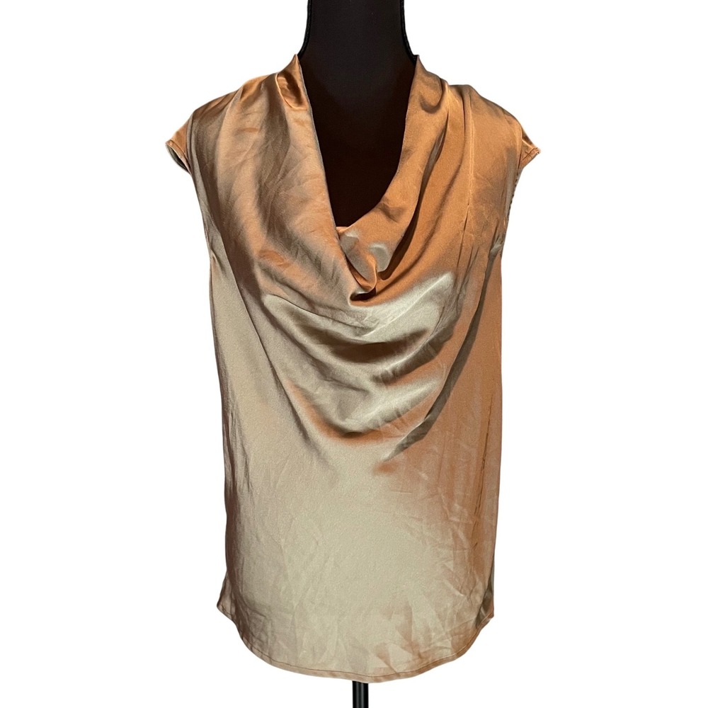 MNG by Mango Bronze Y2K Satin Cowl Neck Sleeveless Blouse Top M Corporate Girlie